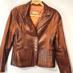 Vintage 1970's Poppy's Argetina Brown Rusty Colored Leather Jacket Sz Medium